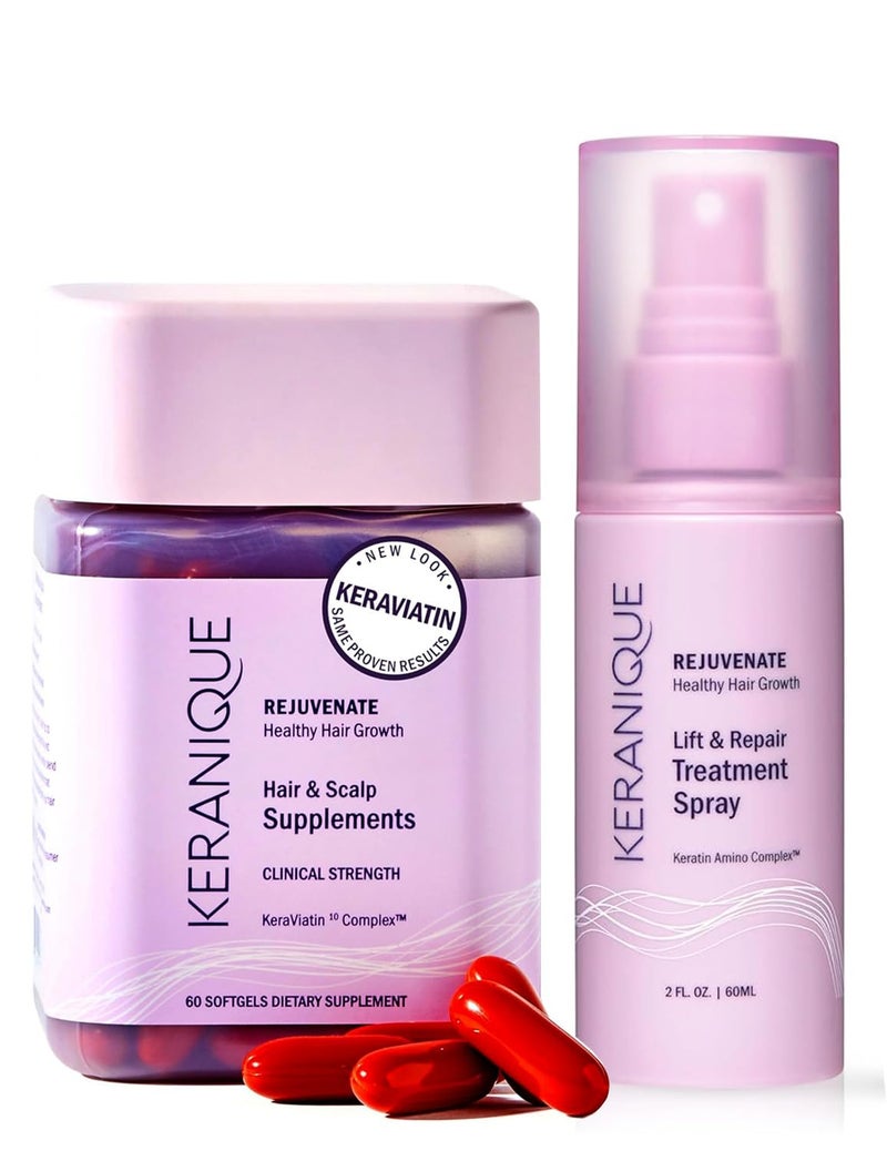 Keranique Hair Growth System - KeraViatin Vitamins with Biotin, Vitamin B, and Curcumin, Lift and Repair Treatment Spray for Instant Volume, 30 Days Supply - Image 1